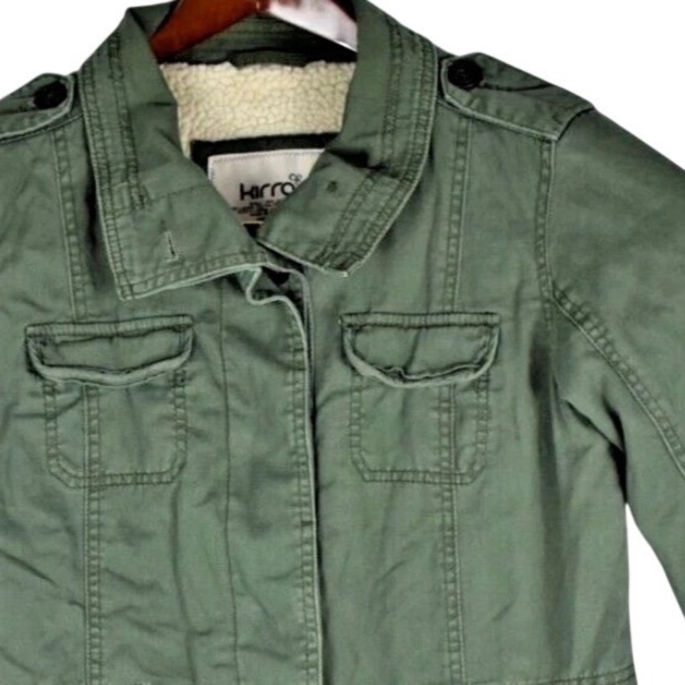 Kirra Field‎ Jacket Womens Medium Olive Green Sherpa Lined Utility Military
